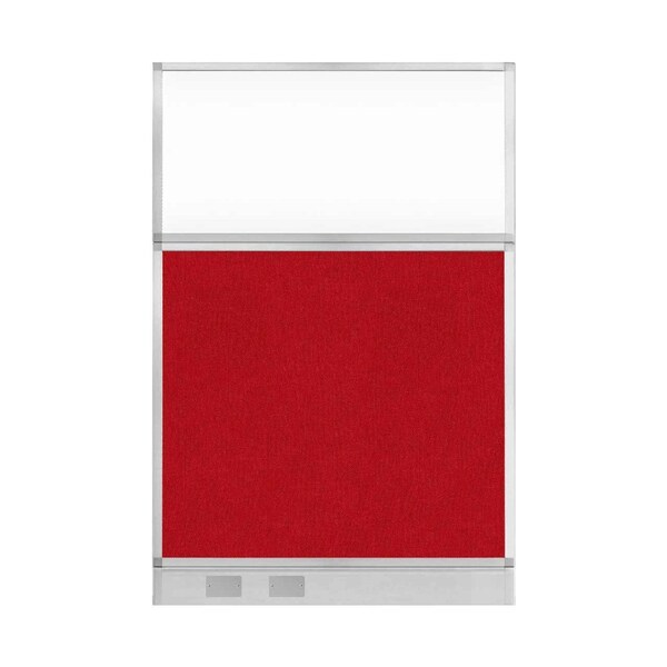 Hush Panel Configurable Cubicle Partition 4' x 6' Red Fabric Clear Window w/ Cable Channel